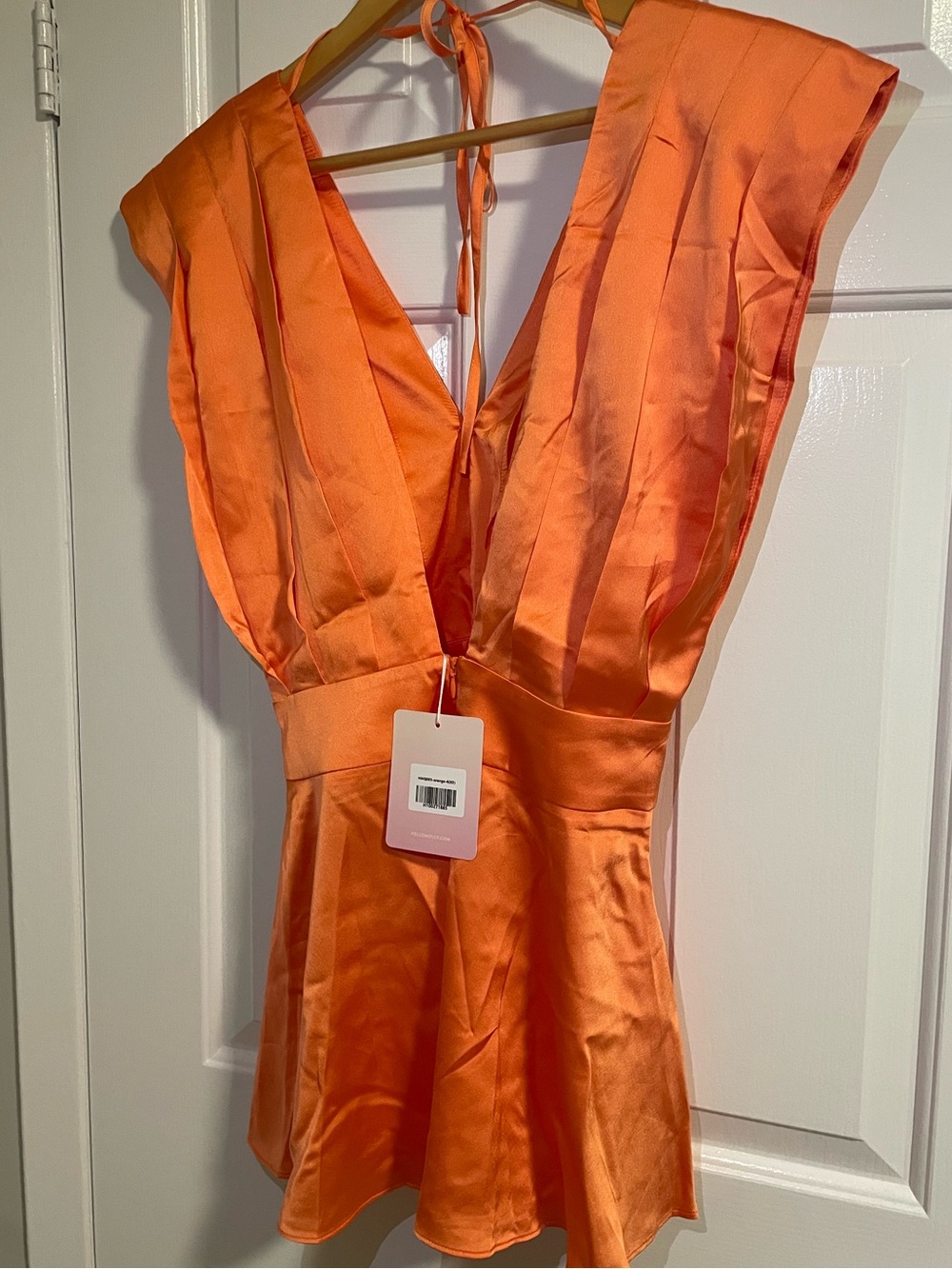 Hello Molly Orange Satin Dress with V-Neck Detail
